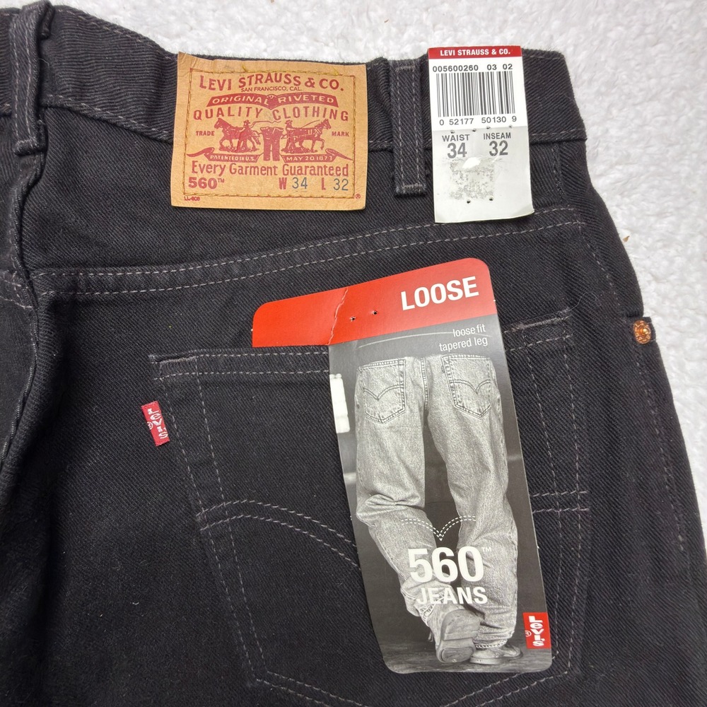 Vintage Levis 560 Loose Fit Tapered Leg Jeans Mens 34x32 Black Denim NWT NOS